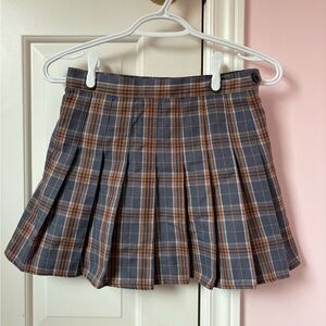 Gray & Orange Plaid Skater Skirt